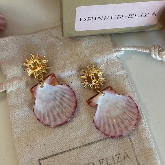 Brinker + Eliza Ariel natural shell earrings with faux pearl accents, post - Picture 3 of 4